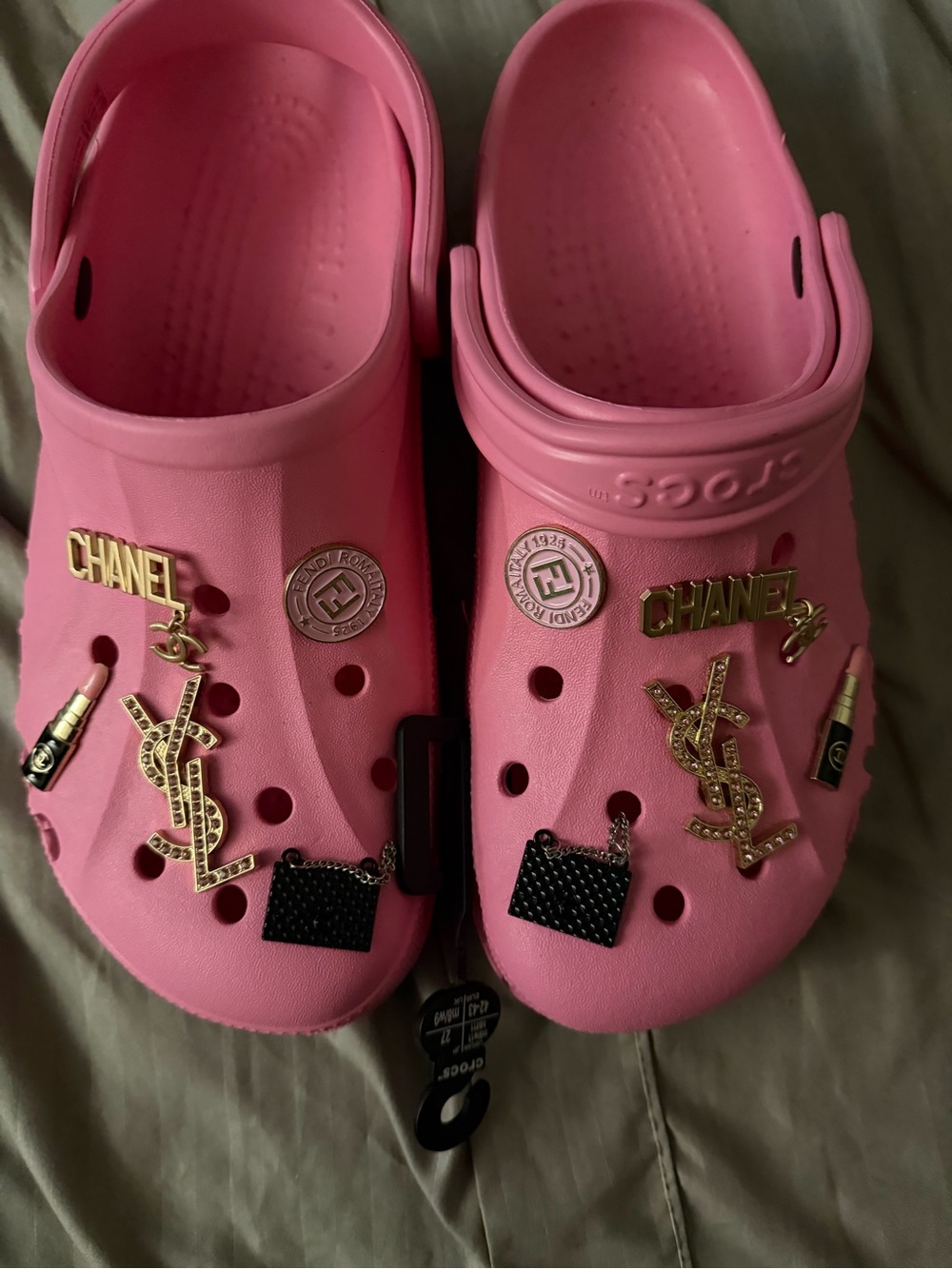 CROCS Pink Clogs with Gold Charm Accents with jebbitz